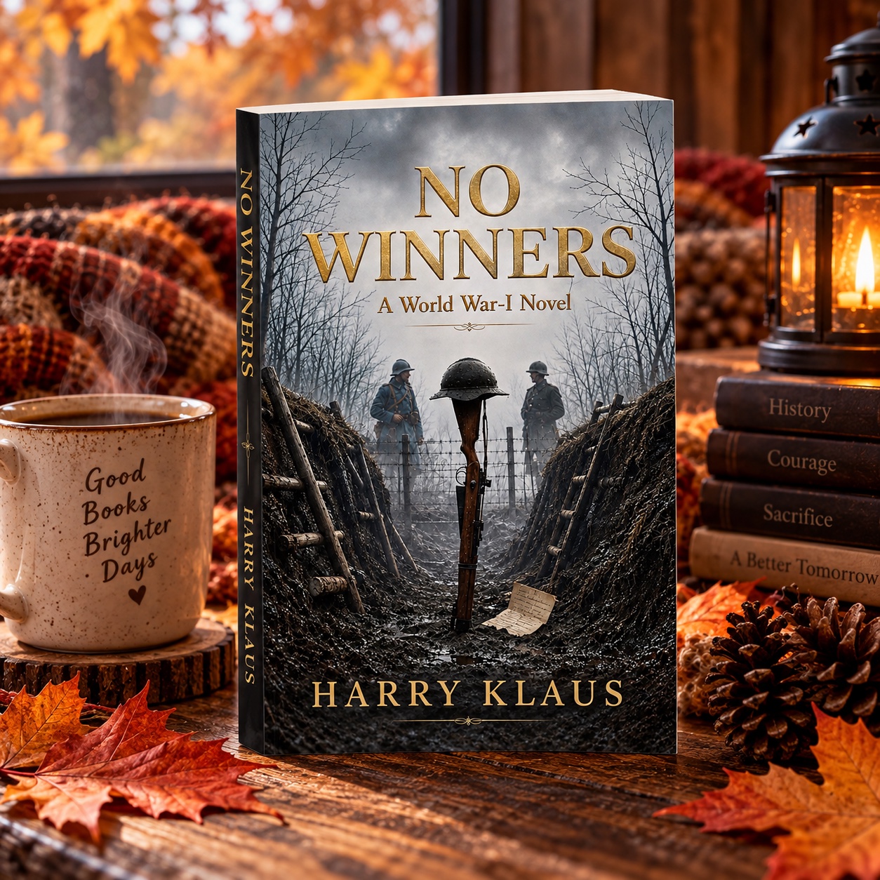 No Winners displayed beside a warm drink and lantern